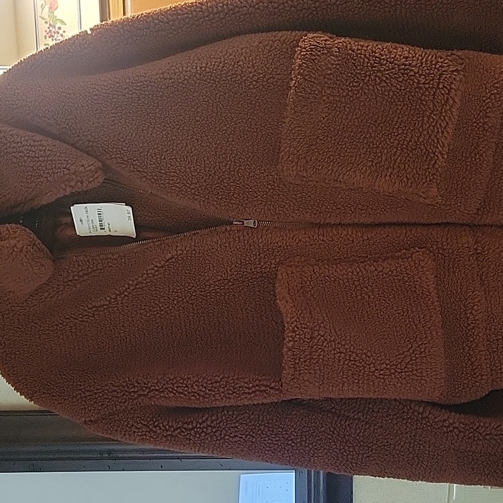 Elodie Brown Teddy Fleece Women's Zip Up Jacket Size SMALL